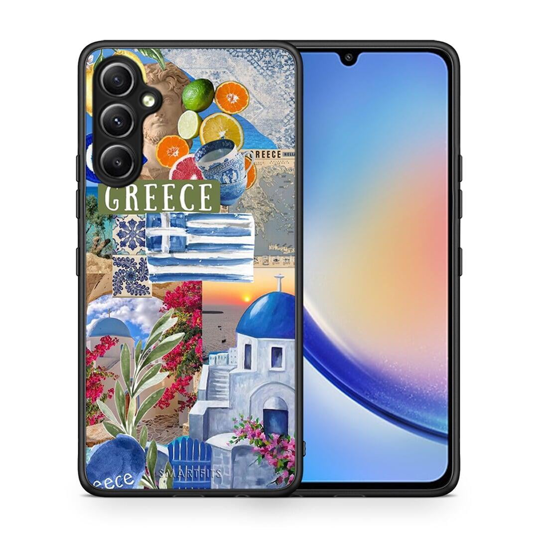 Θήκη Samsung Galaxy A34 All Greek από τη Smartfits με σχέδιο στο πίσω μέρος και μαύρο περίβλημα | Samsung Galaxy A34 All Greek Case with Colorful Back and Black Bezels