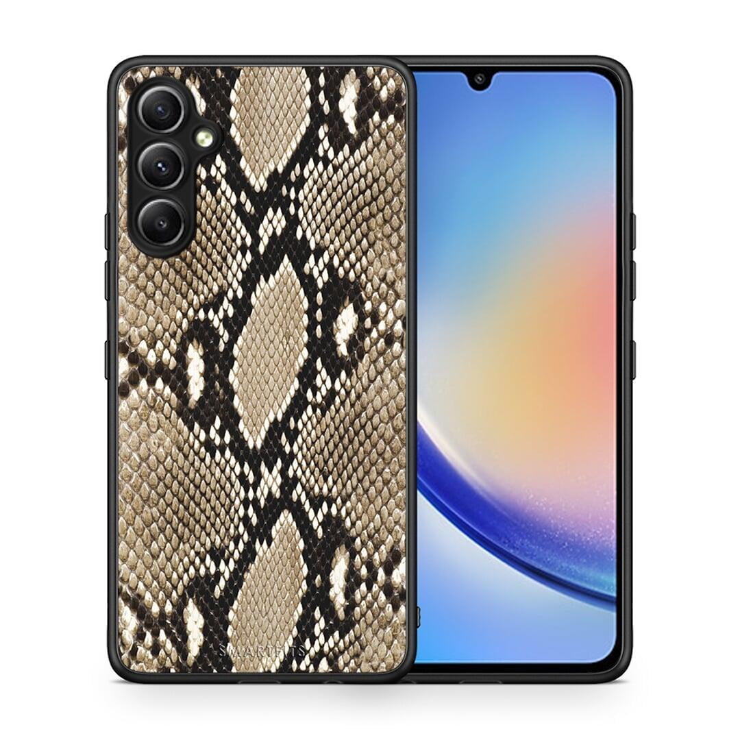 Θήκη Samsung Galaxy A34 Animal Fashion Snake από τη Smartfits με σχέδιο στο πίσω μέρος και μαύρο περίβλημα | Samsung Galaxy A34 Animal Fashion Snake Case with Colorful Back and Black Bezels