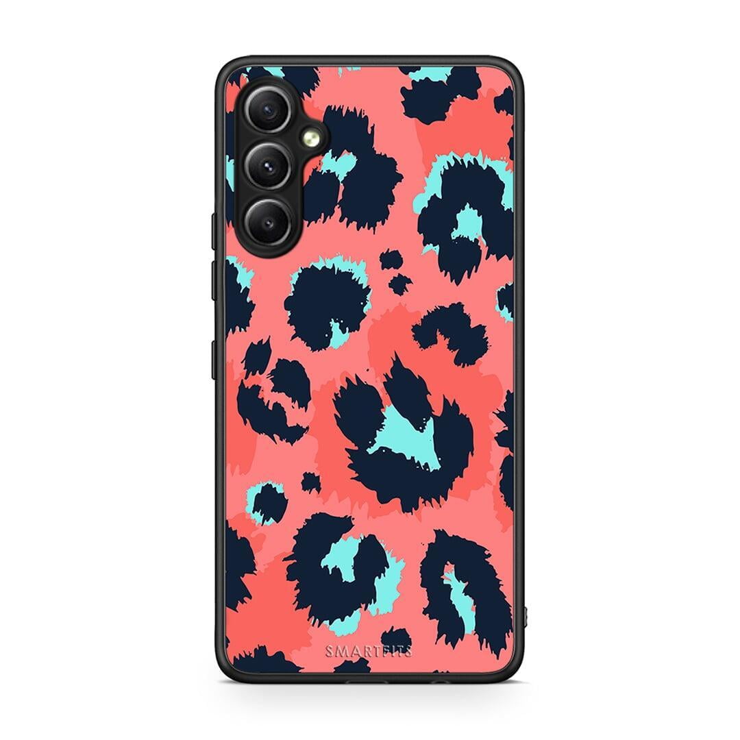 Θήκη Samsung Galaxy A34 Animal Pink Leopard από τη Smartfits με σχέδιο στο πίσω μέρος και μαύρο περίβλημα | Samsung Galaxy A34 Animal Pink Leopard Case with Colorful Back and Black Bezels