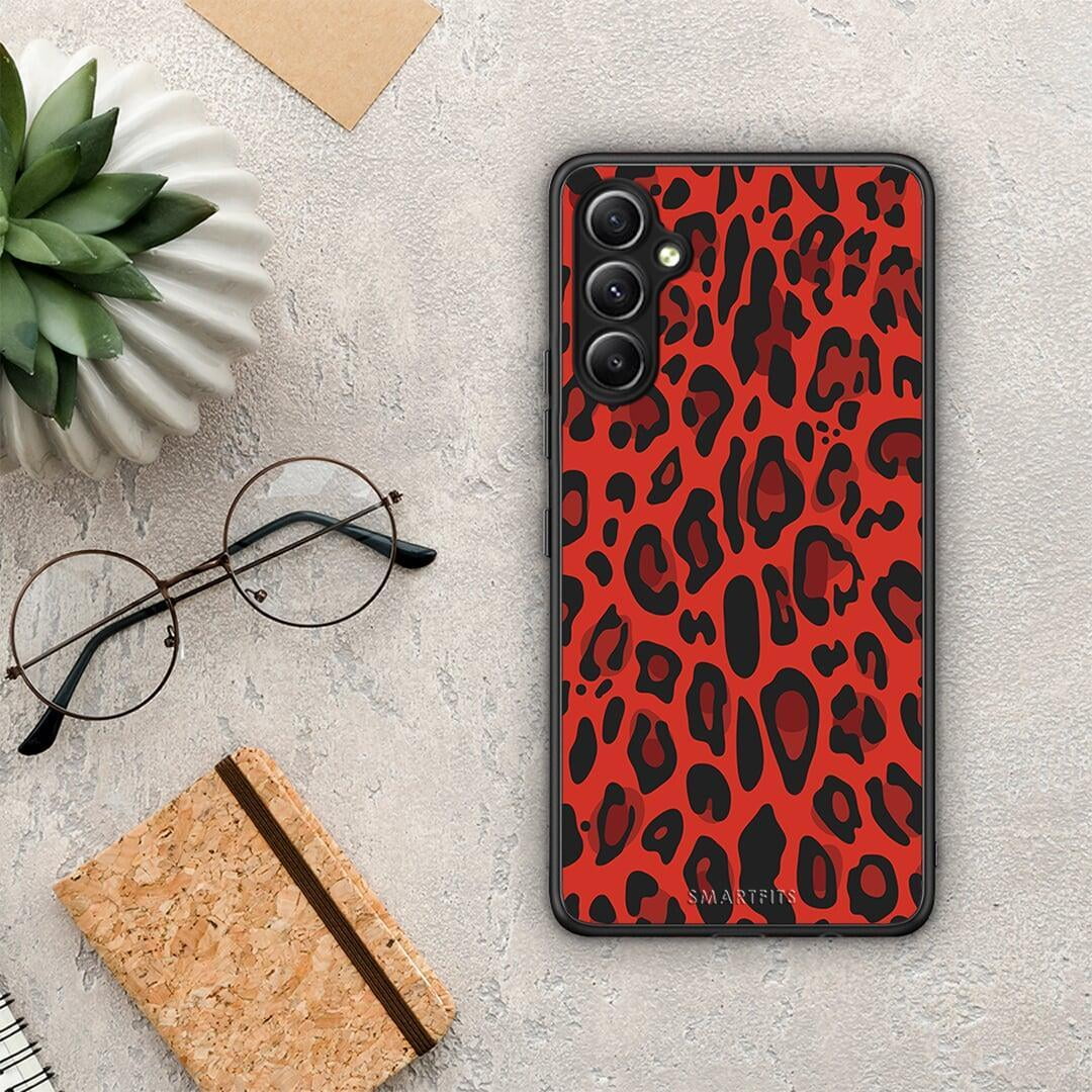 Θήκη Samsung Galaxy A34 Animal Red Leopard από τη Smartfits με σχέδιο στο πίσω μέρος και μαύρο περίβλημα | Samsung Galaxy A34 Animal Red Leopard Case with Colorful Back and Black Bezels