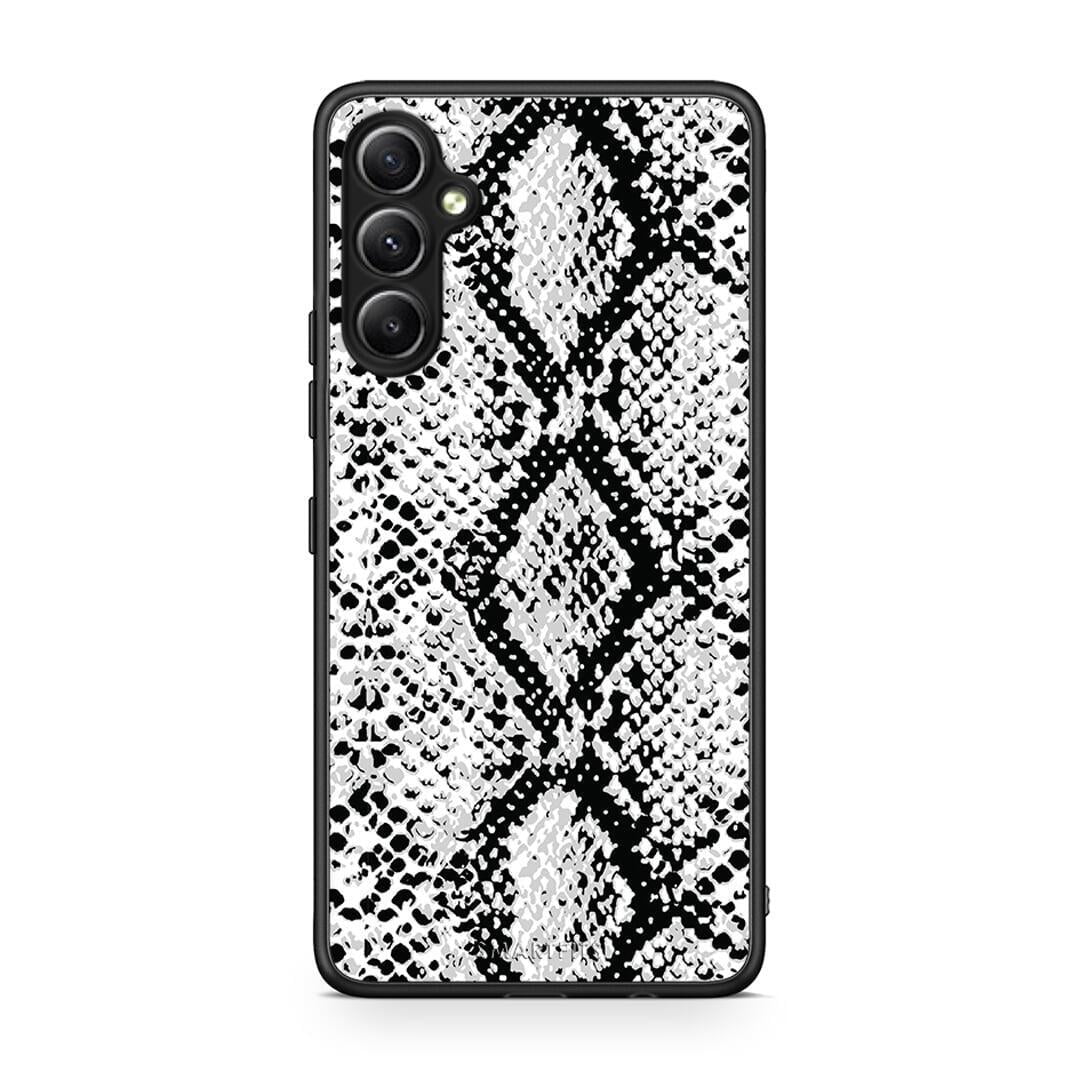 Θήκη Samsung Galaxy A34 Animal White Snake από τη Smartfits με σχέδιο στο πίσω μέρος και μαύρο περίβλημα | Samsung Galaxy A34 Animal White Snake Case with Colorful Back and Black Bezels