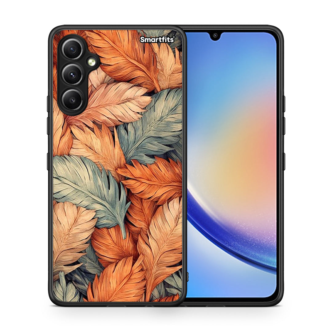 Θήκη Samsung Galaxy A34 Autumn Leaves από τη Smartfits με σχέδιο στο πίσω μέρος και μαύρο περίβλημα | Samsung Galaxy A34 Autumn Leaves Case with Colorful Back and Black Bezels