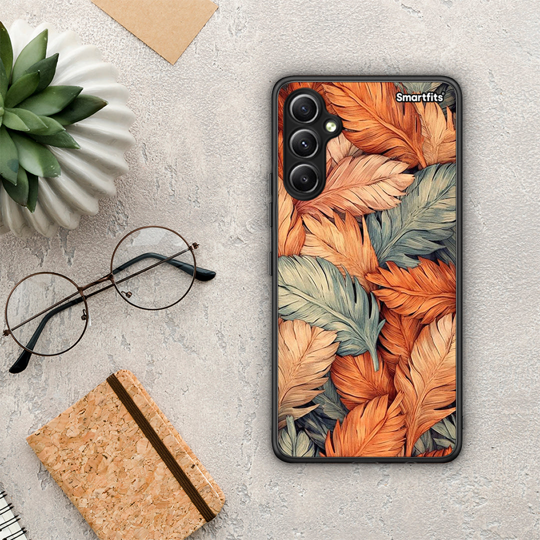 Θήκη Samsung Galaxy A34 Autumn Leaves από τη Smartfits με σχέδιο στο πίσω μέρος και μαύρο περίβλημα | Samsung Galaxy A34 Autumn Leaves Case with Colorful Back and Black Bezels