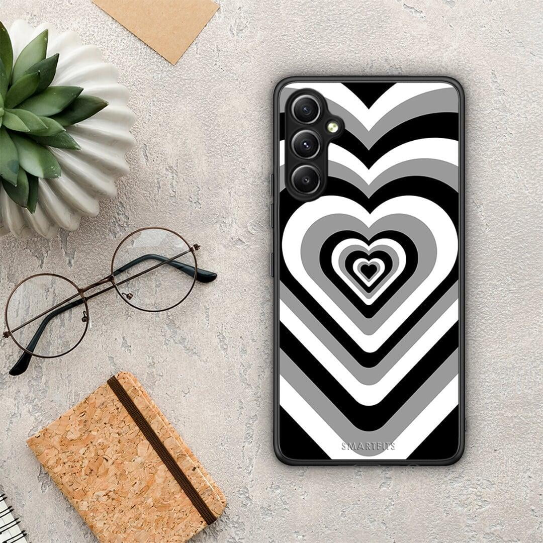 Θήκη Samsung Galaxy A34 Black Hearts από τη Smartfits με σχέδιο στο πίσω μέρος και μαύρο περίβλημα | Samsung Galaxy A34 Black Hearts Case with Colorful Back and Black Bezels