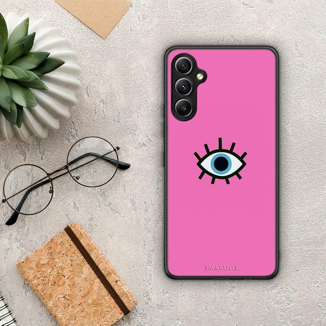 Θήκη Samsung Galaxy A34 Blue Eye Pink από τη Smartfits με σχέδιο στο πίσω μέρος και μαύρο περίβλημα | Samsung Galaxy A34 Blue Eye Pink Case with Colorful Back and Black Bezels