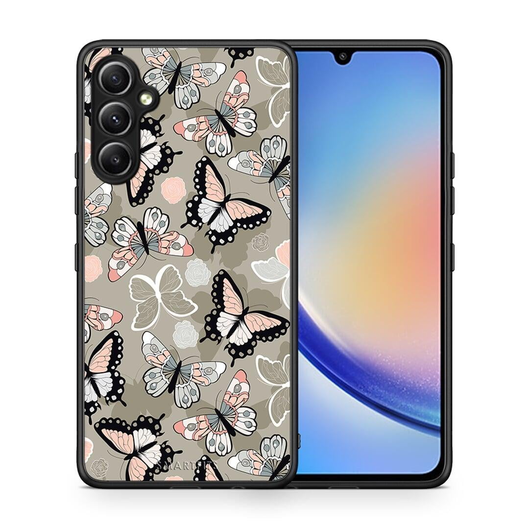 Θήκη Samsung Galaxy A34 Boho Butterflies από τη Smartfits με σχέδιο στο πίσω μέρος και μαύρο περίβλημα | Samsung Galaxy A34 Boho Butterflies Case with Colorful Back and Black Bezels