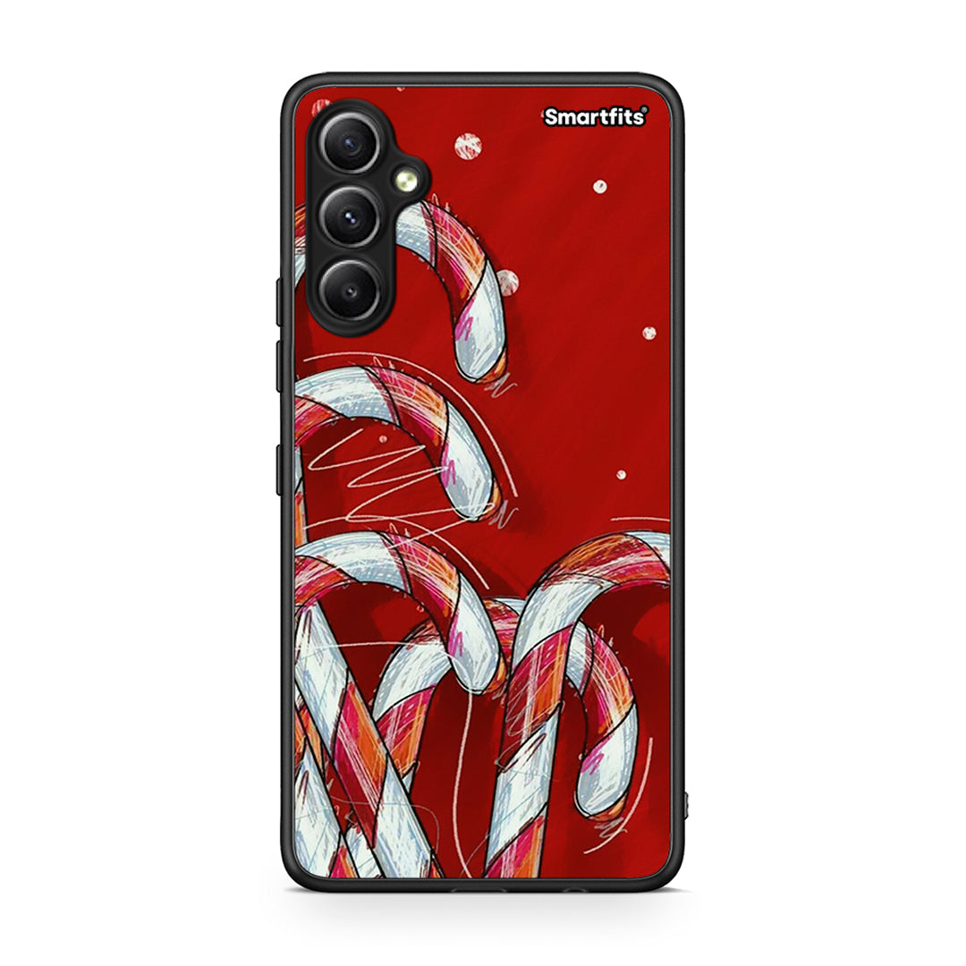 Θήκη Samsung Galaxy A34 Candy Cane από τη Smartfits με σχέδιο στο πίσω μέρος και μαύρο περίβλημα | Samsung Galaxy A34 Candy Cane Case with Colorful Back and Black Bezels