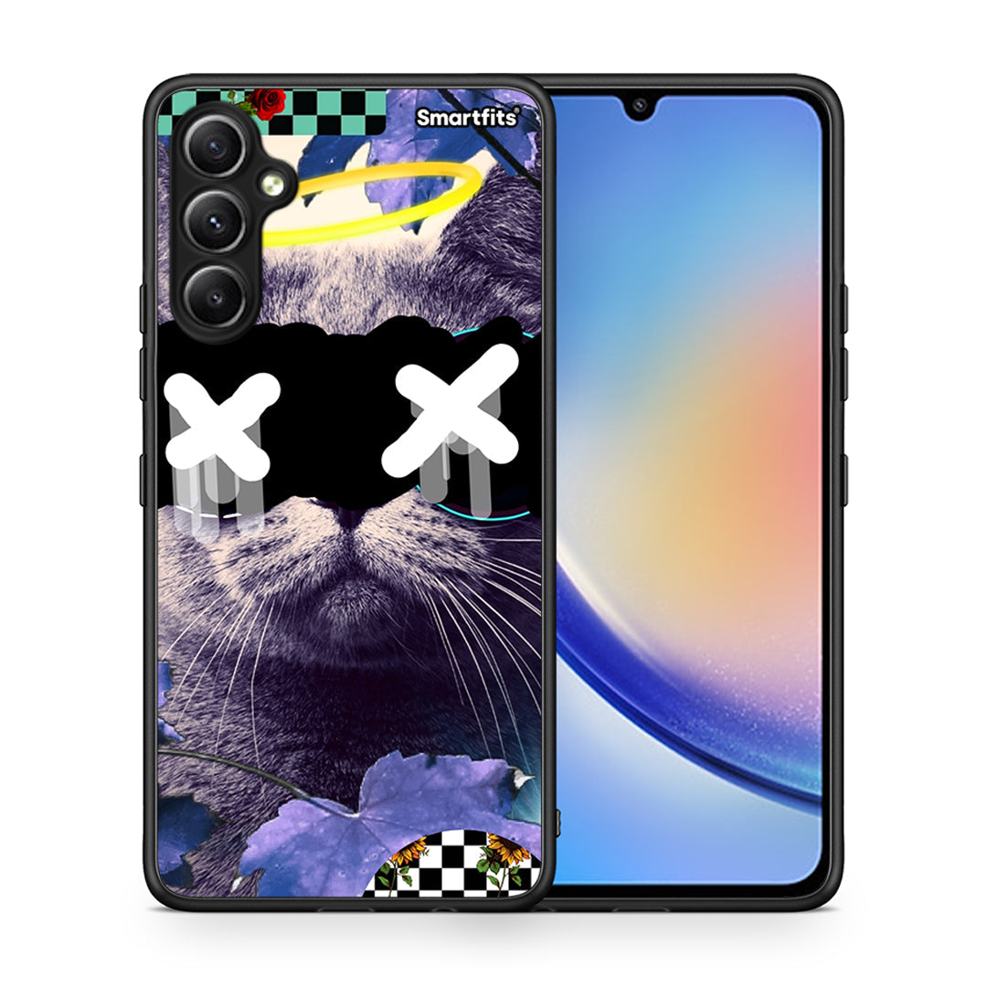 Θήκη Samsung Galaxy A34 Cat Collage από τη Smartfits με σχέδιο στο πίσω μέρος και μαύρο περίβλημα | Samsung Galaxy A34 Cat Collage Case with Colorful Back and Black Bezels