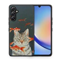 Thumbnail for Θήκη Samsung Galaxy A34 Cat Goldfish από τη Smartfits με σχέδιο στο πίσω μέρος και μαύρο περίβλημα | Samsung Galaxy A34 Cat Goldfish Case with Colorful Back and Black Bezels