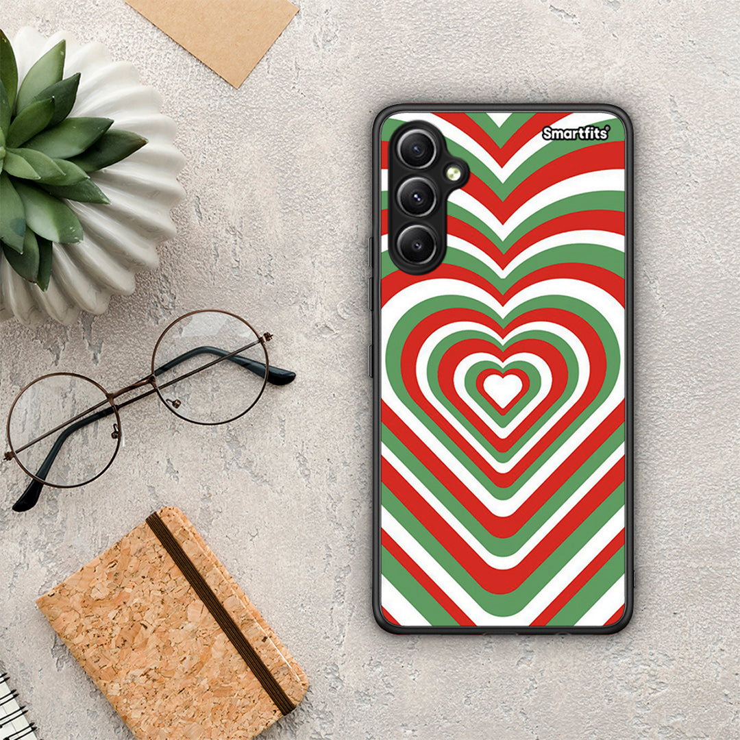 Θήκη Samsung Galaxy A34 Christmas Hearts από τη Smartfits με σχέδιο στο πίσω μέρος και μαύρο περίβλημα | Samsung Galaxy A34 Christmas Hearts Case with Colorful Back and Black Bezels