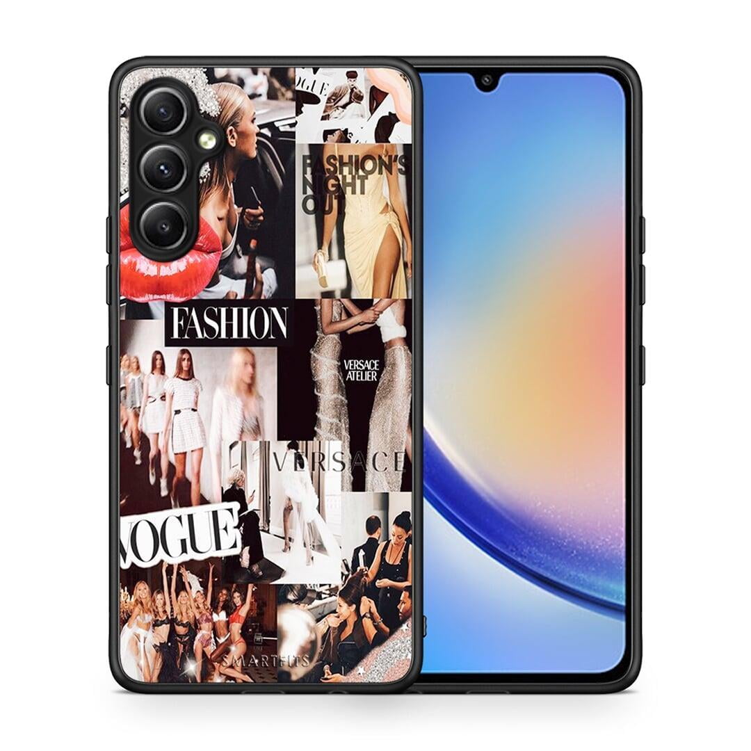 Θήκη Samsung Galaxy A34 Collage Fashion από τη Smartfits με σχέδιο στο πίσω μέρος και μαύρο περίβλημα | Samsung Galaxy A34 Collage Fashion Case with Colorful Back and Black Bezels