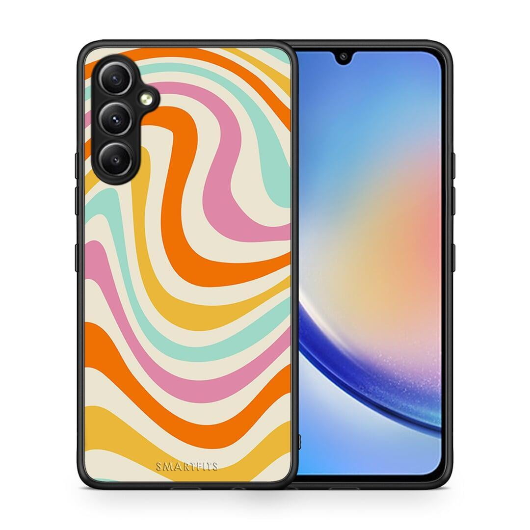 Θήκη Samsung Galaxy A34 Colourful Waves από τη Smartfits με σχέδιο στο πίσω μέρος και μαύρο περίβλημα | Samsung Galaxy A34 Colourful Waves Case with Colorful Back and Black Bezels