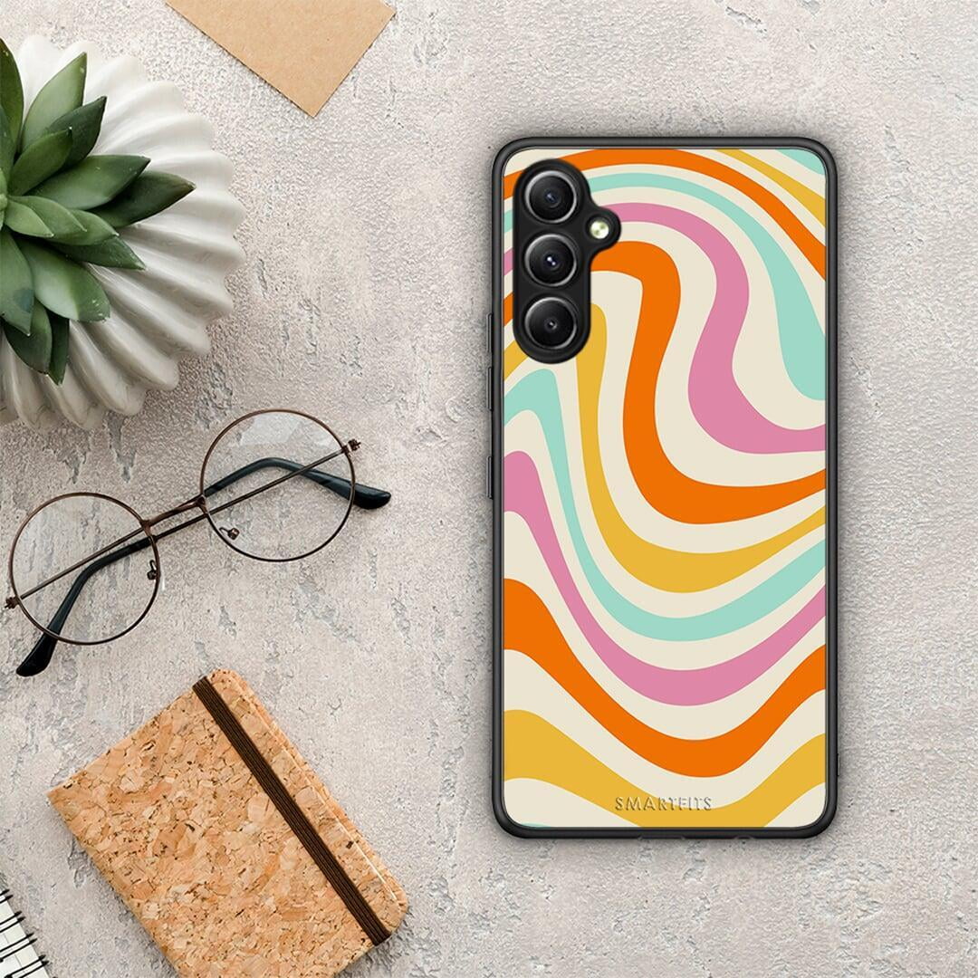 Θήκη Samsung Galaxy A34 Colourful Waves από τη Smartfits με σχέδιο στο πίσω μέρος και μαύρο περίβλημα | Samsung Galaxy A34 Colourful Waves Case with Colorful Back and Black Bezels