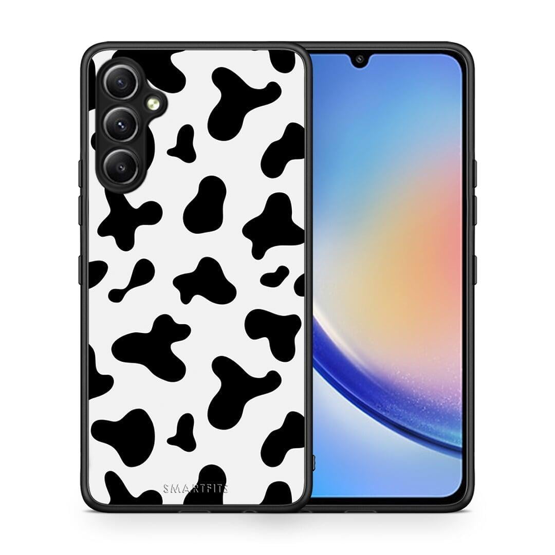 Θήκη Samsung Galaxy A34 Cow Print από τη Smartfits με σχέδιο στο πίσω μέρος και μαύρο περίβλημα | Samsung Galaxy A34 Cow Print Case with Colorful Back and Black Bezels