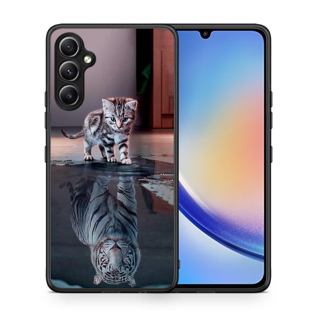 Θήκη Samsung Galaxy A34 Cute Tiger από τη Smartfits με σχέδιο στο πίσω μέρος και μαύρο περίβλημα | Samsung Galaxy A34 Cute Tiger Case with Colorful Back and Black Bezels