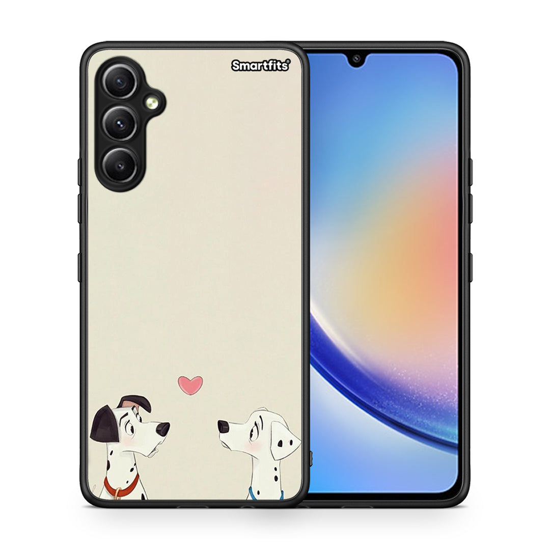 Θήκη Samsung Galaxy A34 Dalmatians Love από τη Smartfits με σχέδιο στο πίσω μέρος και μαύρο περίβλημα | Samsung Galaxy A34 Dalmatians Love Case with Colorful Back and Black Bezels