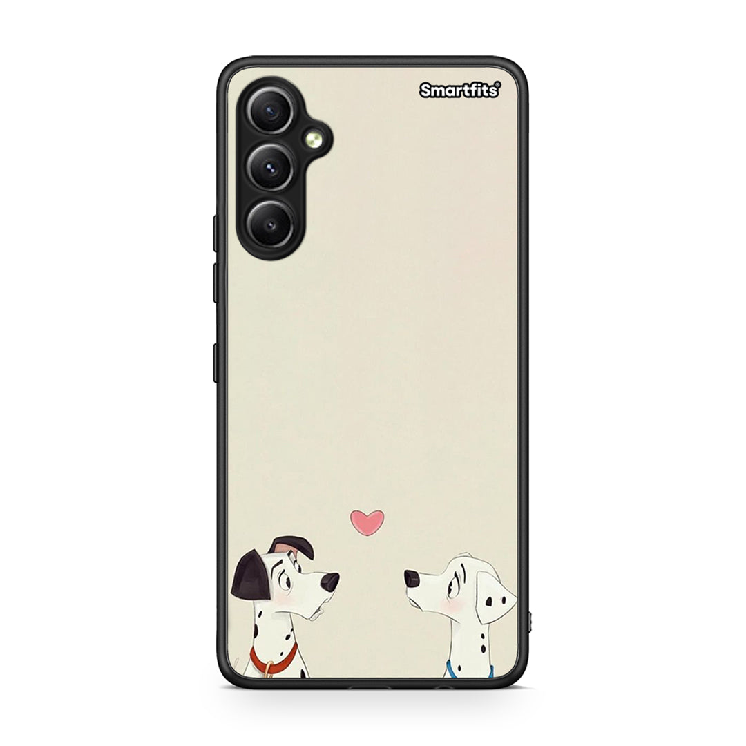 Θήκη Samsung Galaxy A34 Dalmatians Love από τη Smartfits με σχέδιο στο πίσω μέρος και μαύρο περίβλημα | Samsung Galaxy A34 Dalmatians Love Case with Colorful Back and Black Bezels