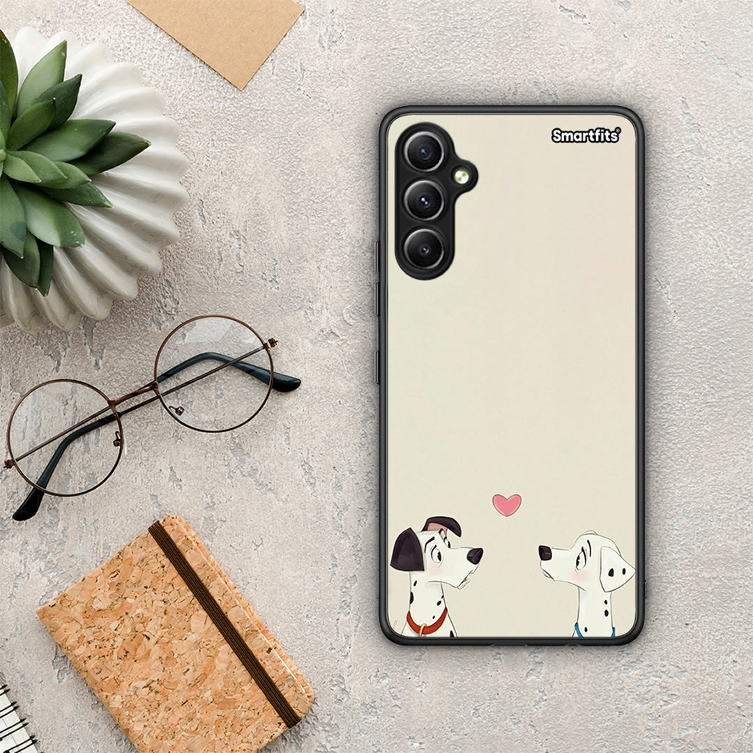 Θήκη Samsung Galaxy A34 Dalmatians Love από τη Smartfits με σχέδιο στο πίσω μέρος και μαύρο περίβλημα | Samsung Galaxy A34 Dalmatians Love Case with Colorful Back and Black Bezels