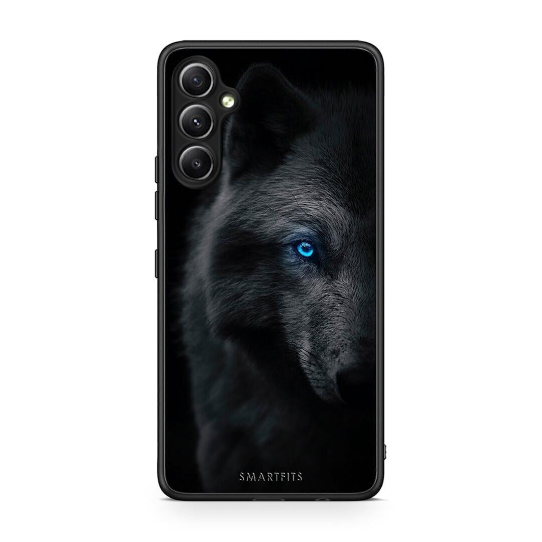 Θήκη Samsung Galaxy A34 Dark Wolf από τη Smartfits με σχέδιο στο πίσω μέρος και μαύρο περίβλημα | Samsung Galaxy A34 Dark Wolf Case with Colorful Back and Black Bezels