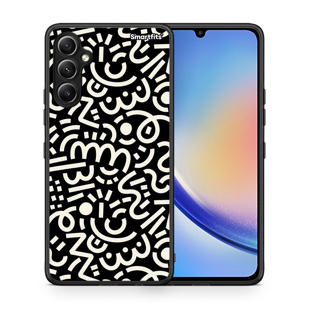 Θήκη Samsung Galaxy A34 Doodle Art από τη Smartfits με σχέδιο στο πίσω μέρος και μαύρο περίβλημα | Samsung Galaxy A34 Doodle Art Case with Colorful Back and Black Bezels