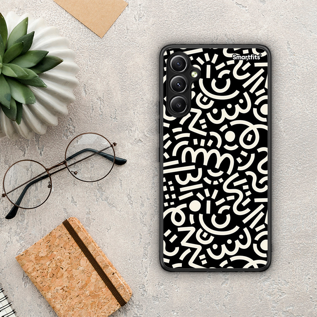 Θήκη Samsung Galaxy A34 Doodle Art από τη Smartfits με σχέδιο στο πίσω μέρος και μαύρο περίβλημα | Samsung Galaxy A34 Doodle Art Case with Colorful Back and Black Bezels