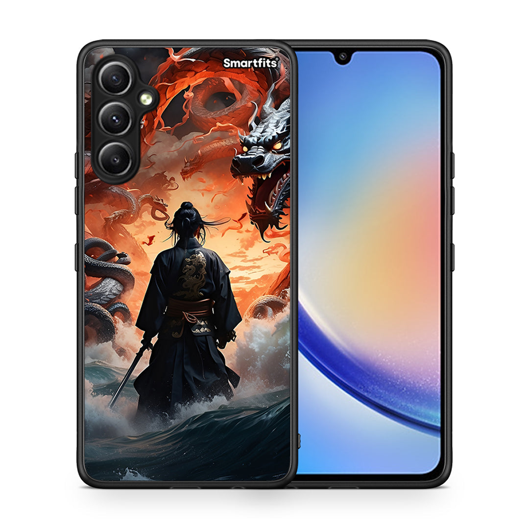 Θήκη Samsung Galaxy A34 Dragons Fight από τη Smartfits με σχέδιο στο πίσω μέρος και μαύρο περίβλημα | Samsung Galaxy A34 Dragons Fight Case with Colorful Back and Black Bezels