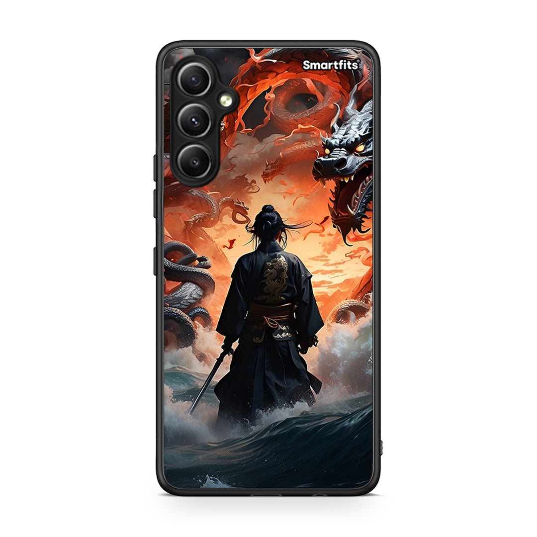 Θήκη Samsung Galaxy A34 Dragons Fight από τη Smartfits με σχέδιο στο πίσω μέρος και μαύρο περίβλημα | Samsung Galaxy A34 Dragons Fight Case with Colorful Back and Black Bezels