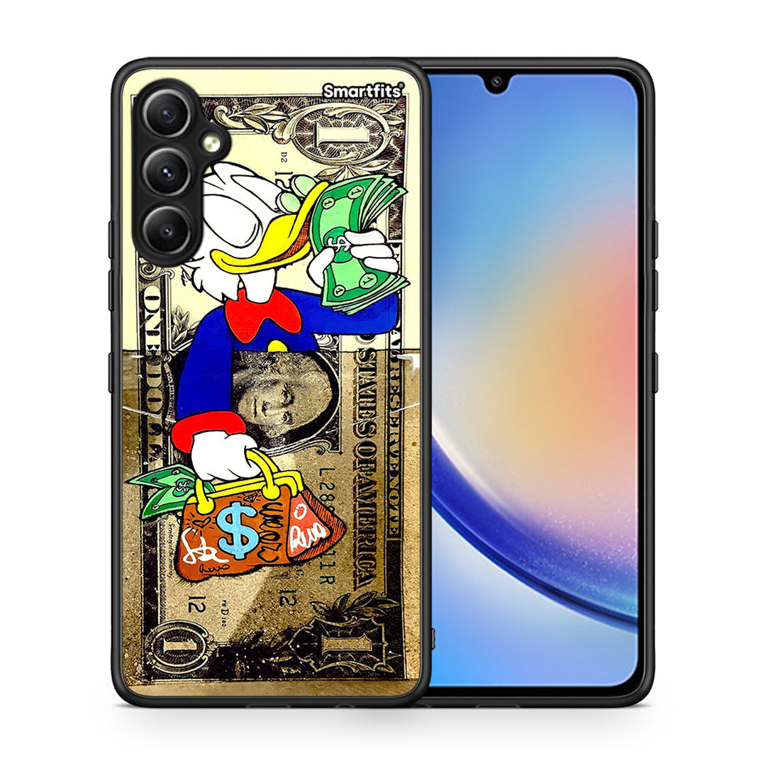 Θήκη Samsung Galaxy A34 Duck Money από τη Smartfits με σχέδιο στο πίσω μέρος και μαύρο περίβλημα | Samsung Galaxy A34 Duck Money Case with Colorful Back and Black Bezels