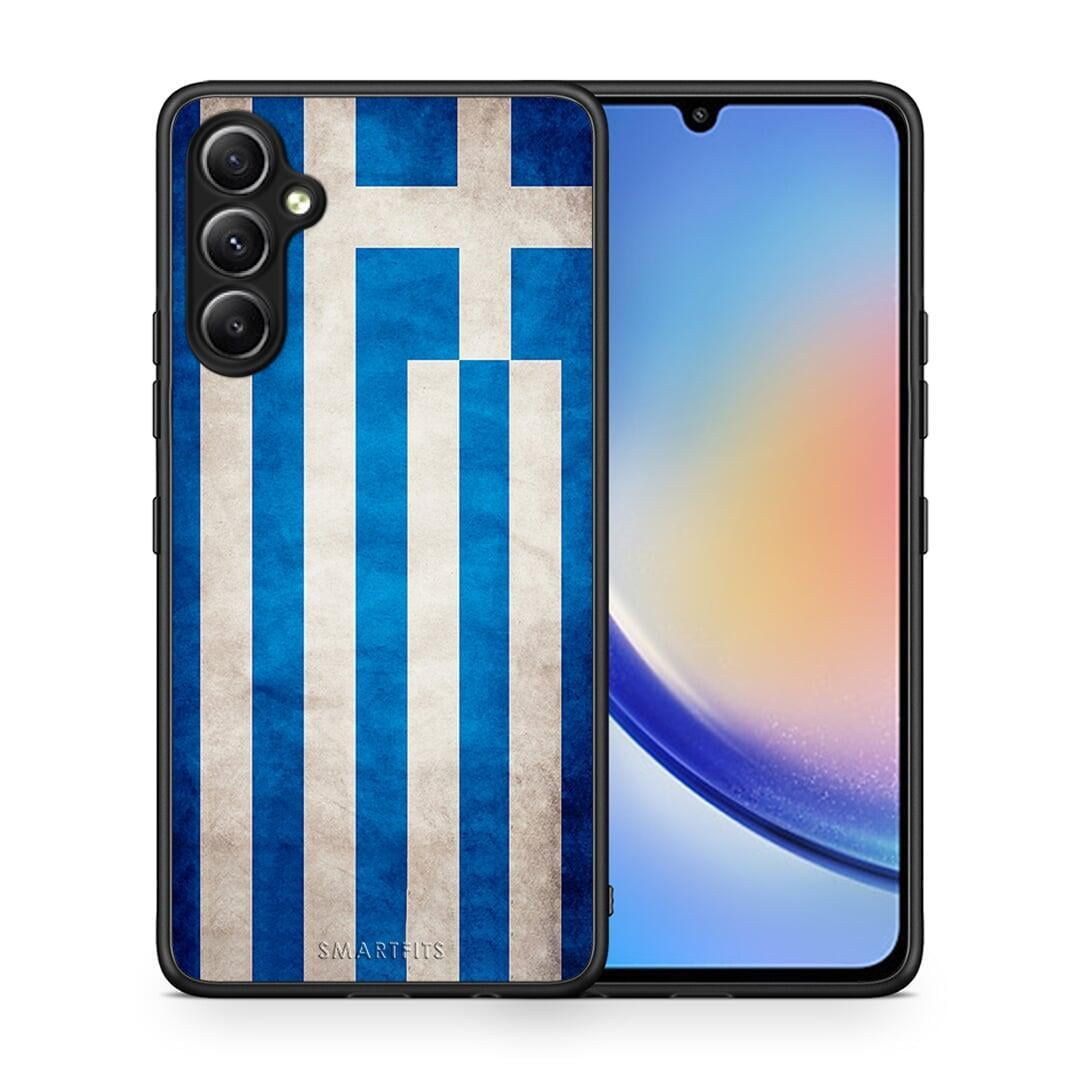 Θήκη Samsung Galaxy A34 Flag Greek από τη Smartfits με σχέδιο στο πίσω μέρος και μαύρο περίβλημα | Samsung Galaxy A34 Flag Greek Case with Colorful Back and Black Bezels