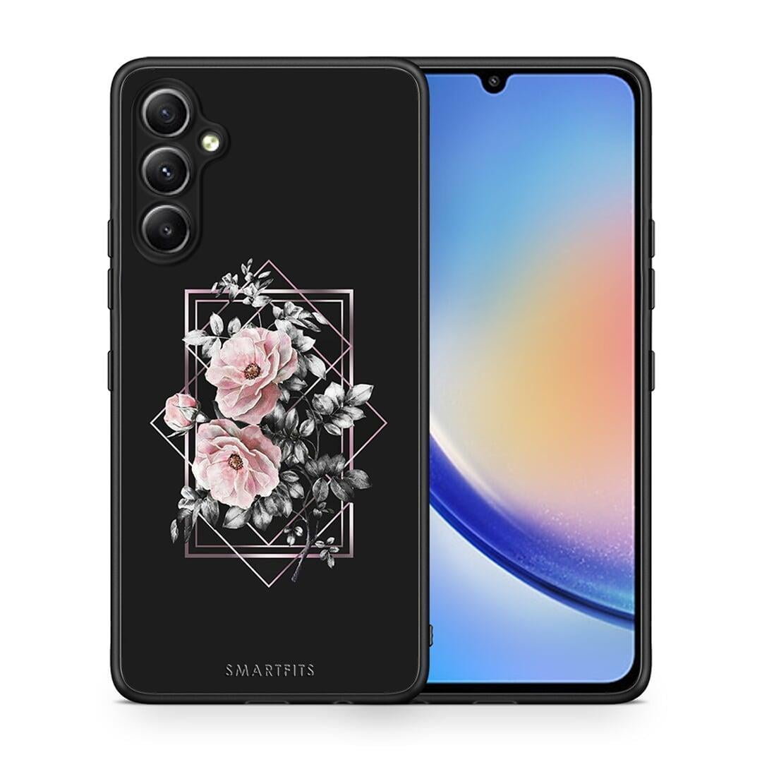 Θήκη Samsung Galaxy A34 Flower Frame από τη Smartfits με σχέδιο στο πίσω μέρος και μαύρο περίβλημα | Samsung Galaxy A34 Flower Frame Case with Colorful Back and Black Bezels