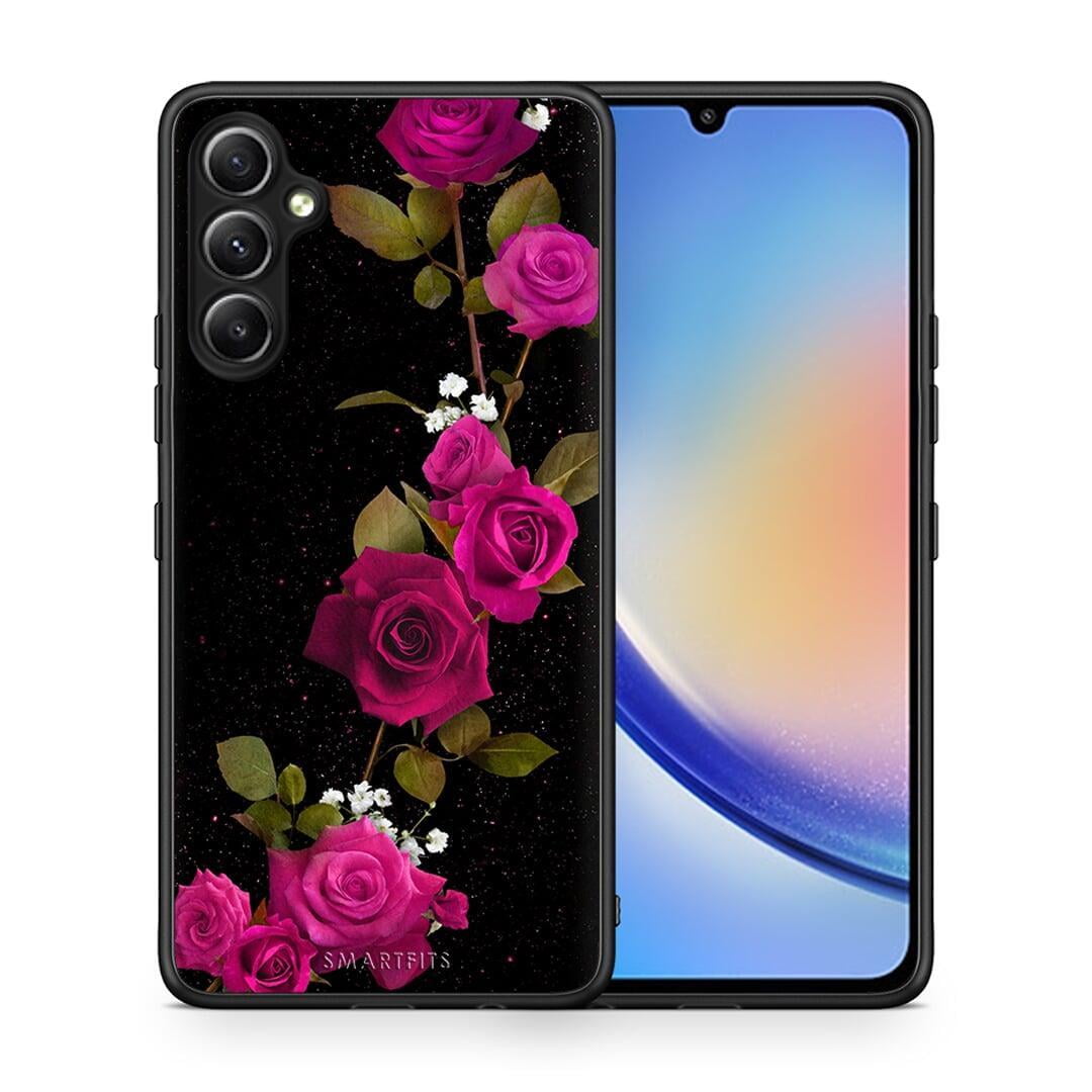 Θήκη Samsung Galaxy A34 Flower Red Roses από τη Smartfits με σχέδιο στο πίσω μέρος και μαύρο περίβλημα | Samsung Galaxy A34 Flower Red Roses Case with Colorful Back and Black Bezels