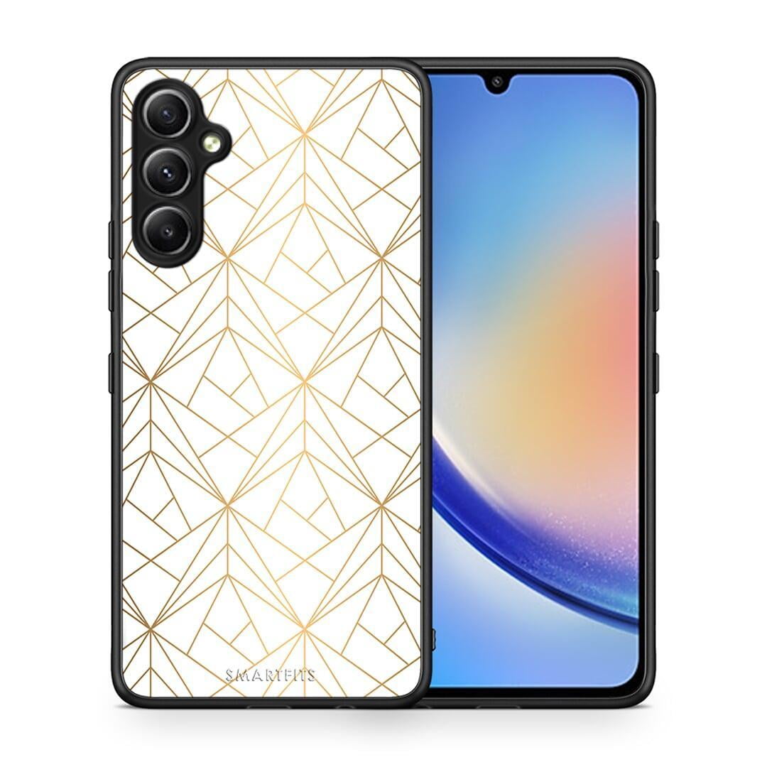 Θήκη Samsung Galaxy A34 Geometric Luxury White από τη Smartfits με σχέδιο στο πίσω μέρος και μαύρο περίβλημα | Samsung Galaxy A34 Geometric Luxury White Case with Colorful Back and Black Bezels