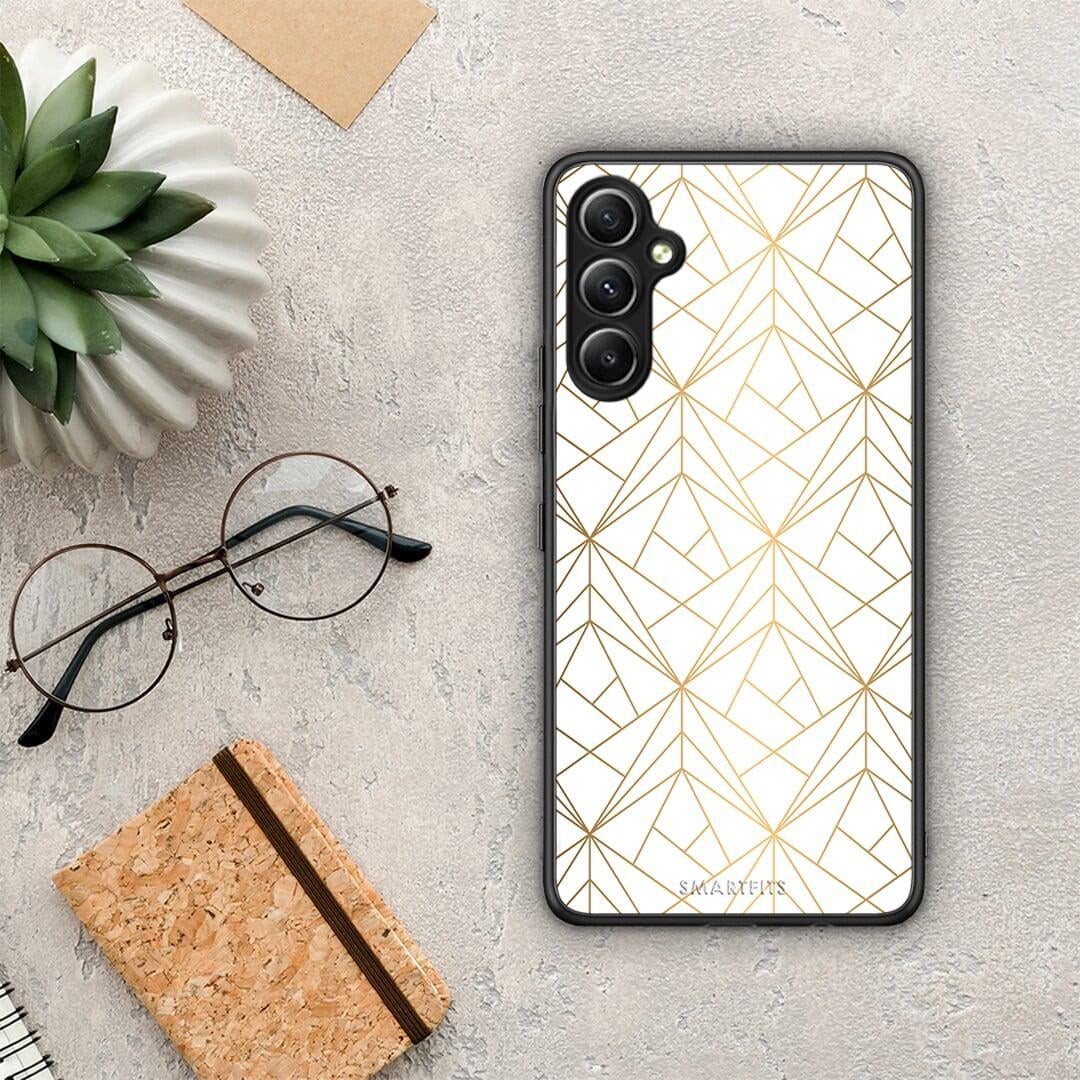 Θήκη Samsung Galaxy A34 Geometric Luxury White από τη Smartfits με σχέδιο στο πίσω μέρος και μαύρο περίβλημα | Samsung Galaxy A34 Geometric Luxury White Case with Colorful Back and Black Bezels