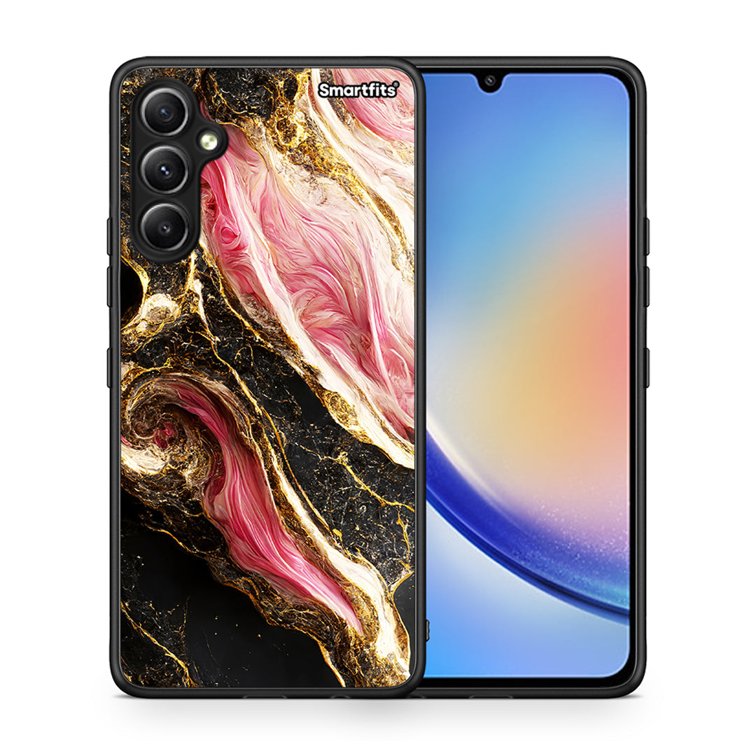 Θήκη Samsung Galaxy A34 Glamorous Pink Marble από τη Smartfits με σχέδιο στο πίσω μέρος και μαύρο περίβλημα | Samsung Galaxy A34 Glamorous Pink Marble Case with Colorful Back and Black Bezels