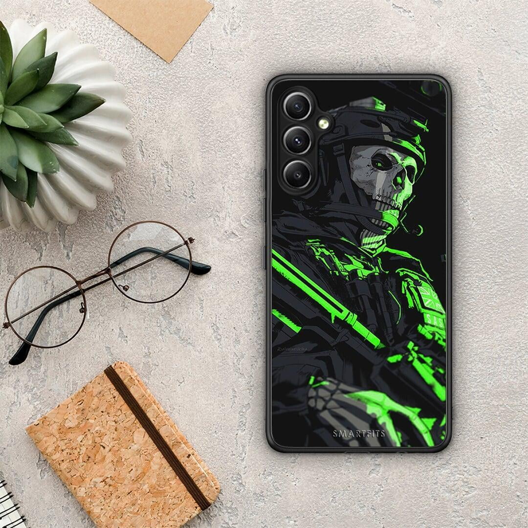 Θήκη Samsung Galaxy A34 Green Soldier από τη Smartfits με σχέδιο στο πίσω μέρος και μαύρο περίβλημα | Samsung Galaxy A34 Green Soldier Case with Colorful Back and Black Bezels