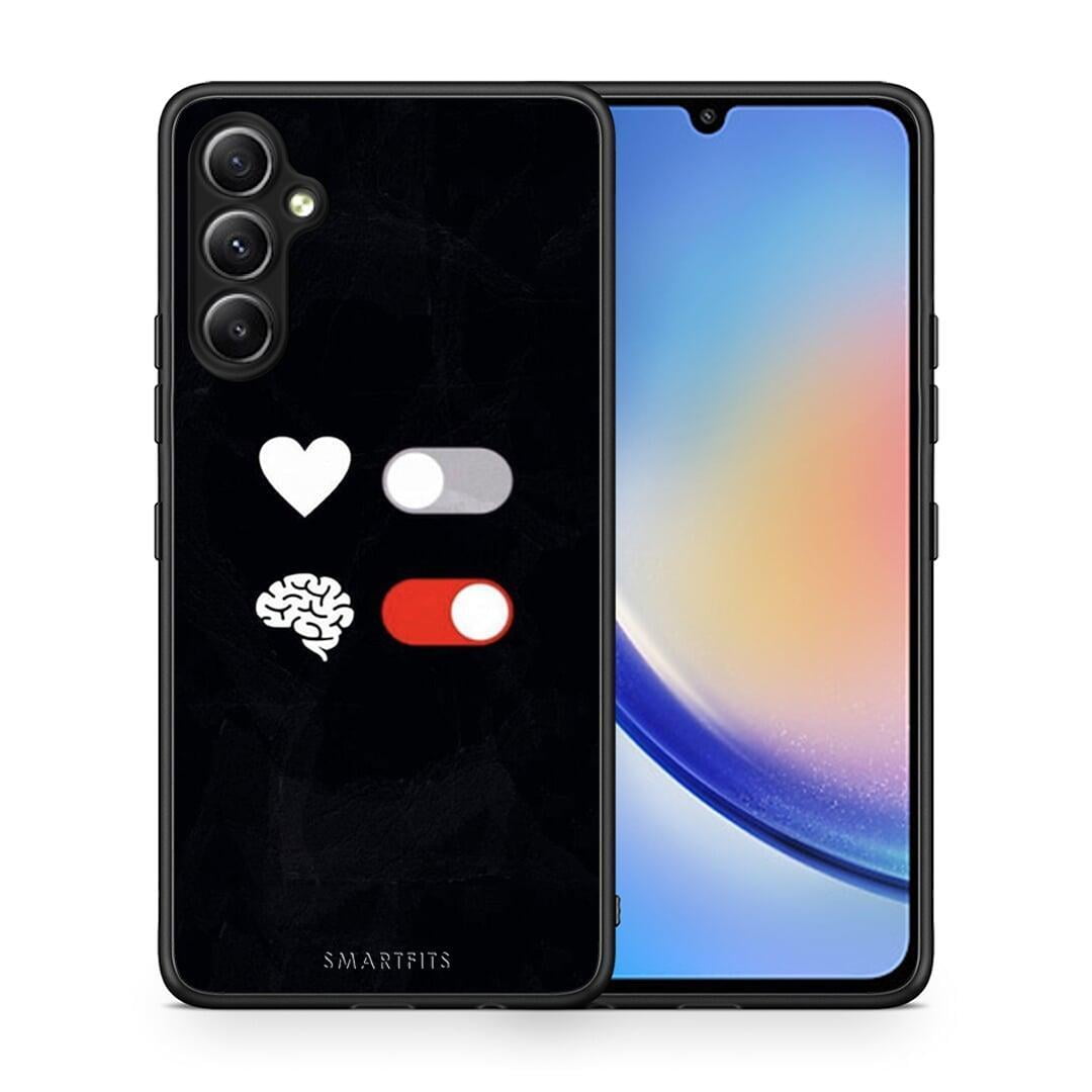 Θήκη Samsung Galaxy A34 Heart Vs Brain από τη Smartfits με σχέδιο στο πίσω μέρος και μαύρο περίβλημα | Samsung Galaxy A34 Heart Vs Brain Case with Colorful Back and Black Bezels