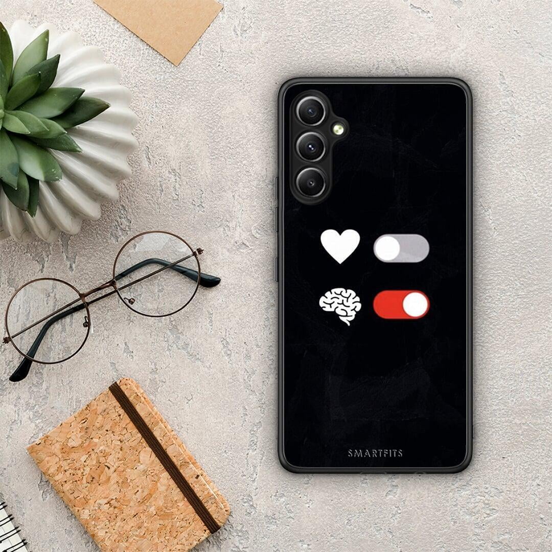 Θήκη Samsung Galaxy A34 Heart Vs Brain από τη Smartfits με σχέδιο στο πίσω μέρος και μαύρο περίβλημα | Samsung Galaxy A34 Heart Vs Brain Case with Colorful Back and Black Bezels