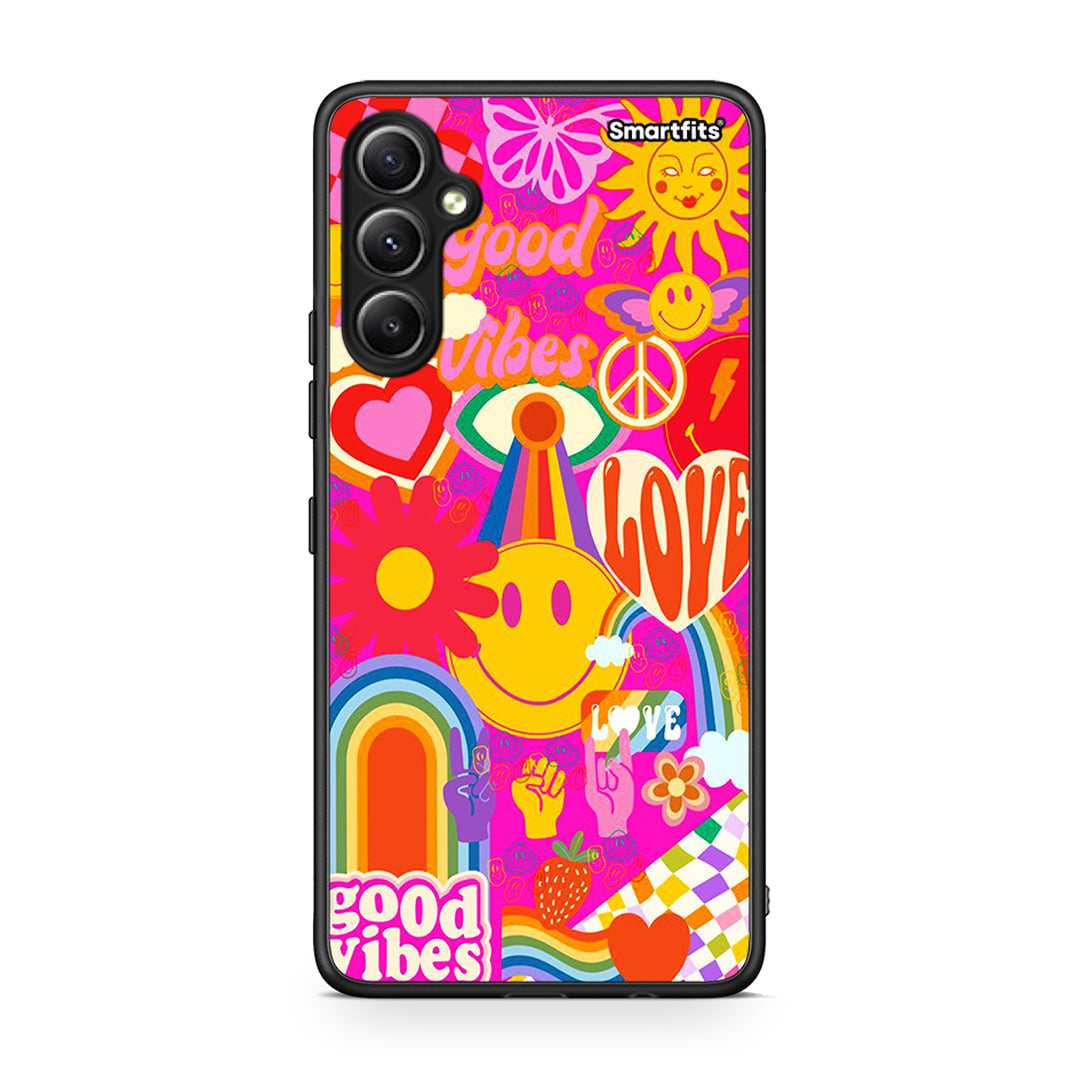 Θήκη Samsung Galaxy A34 Hippie Love από τη Smartfits με σχέδιο στο πίσω μέρος και μαύρο περίβλημα | Samsung Galaxy A34 Hippie Love Case with Colorful Back and Black Bezels