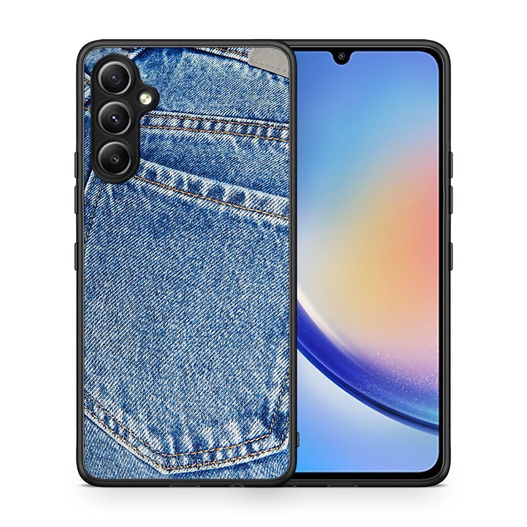 Θήκη Samsung Galaxy A34 Jeans Pocket από τη Smartfits με σχέδιο στο πίσω μέρος και μαύρο περίβλημα | Samsung Galaxy A34 Jeans Pocket Case with Colorful Back and Black Bezels