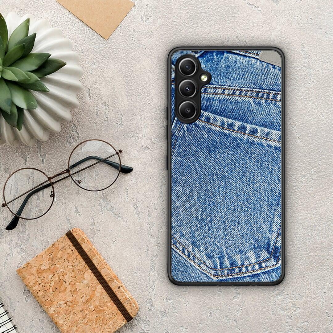 Θήκη Samsung Galaxy A34 Jeans Pocket από τη Smartfits με σχέδιο στο πίσω μέρος και μαύρο περίβλημα | Samsung Galaxy A34 Jeans Pocket Case with Colorful Back and Black Bezels