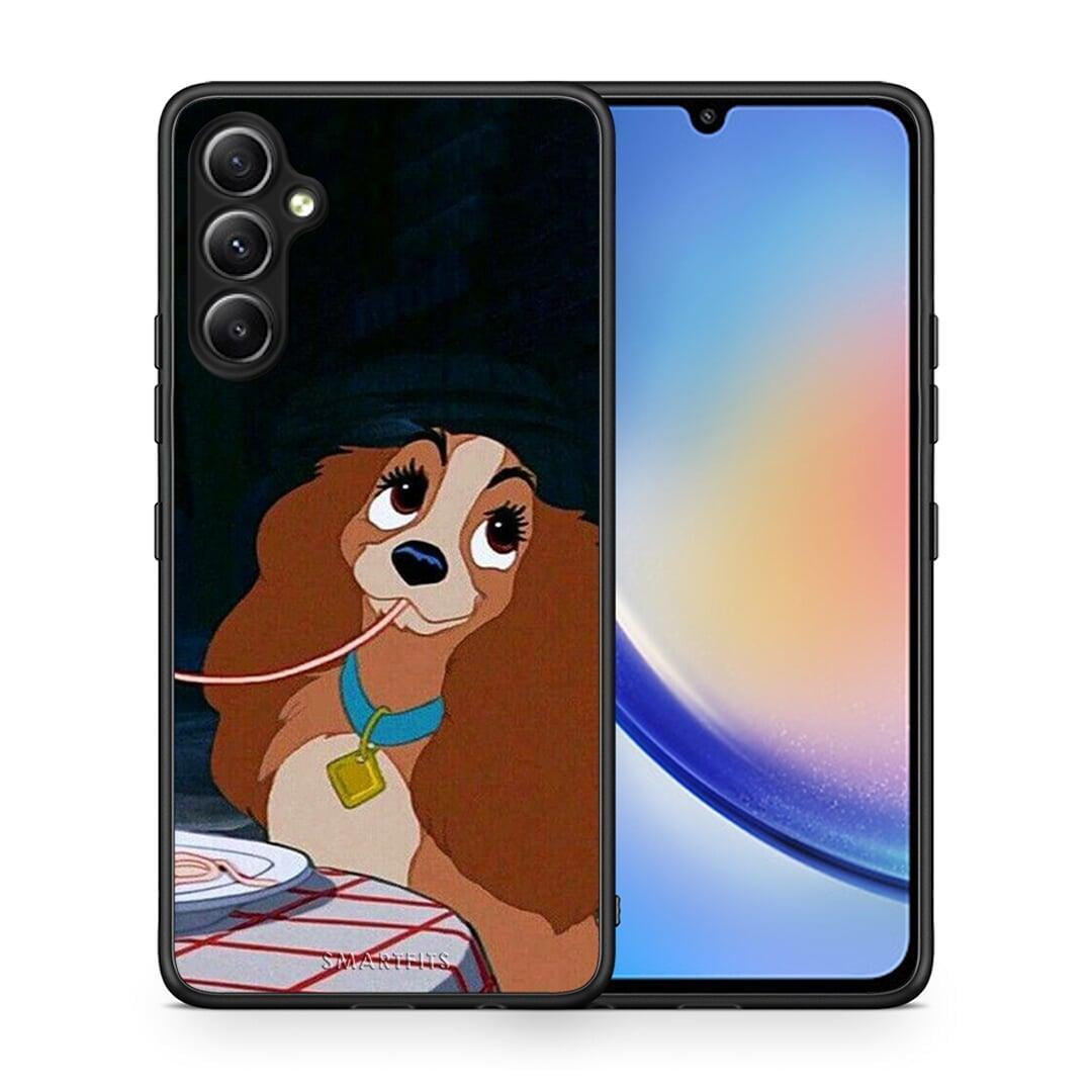 Θήκη Samsung Galaxy A34 Lady And Tramp 2 από τη Smartfits με σχέδιο στο πίσω μέρος και μαύρο περίβλημα | Samsung Galaxy A34 Lady And Tramp 2 Case with Colorful Back and Black Bezels