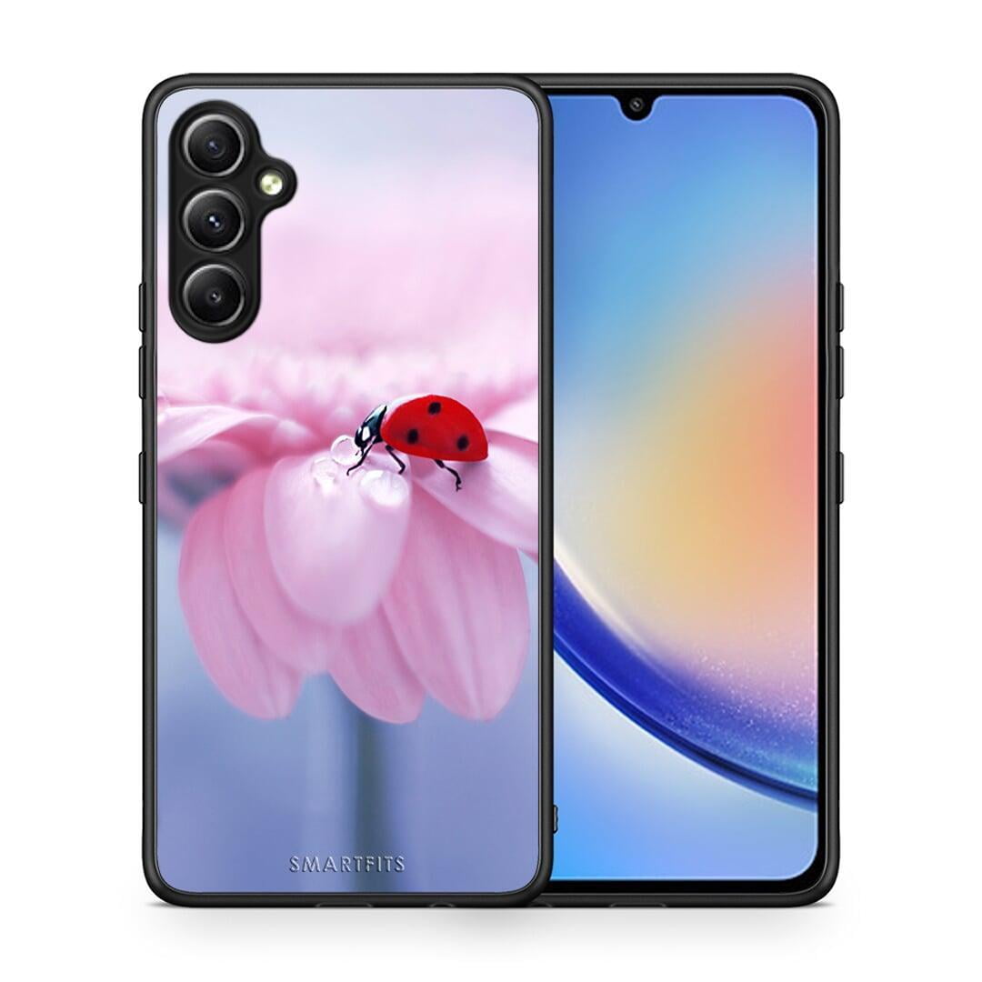 Θήκη Samsung Galaxy A34 Ladybug Flower από τη Smartfits με σχέδιο στο πίσω μέρος και μαύρο περίβλημα | Samsung Galaxy A34 Ladybug Flower Case with Colorful Back and Black Bezels