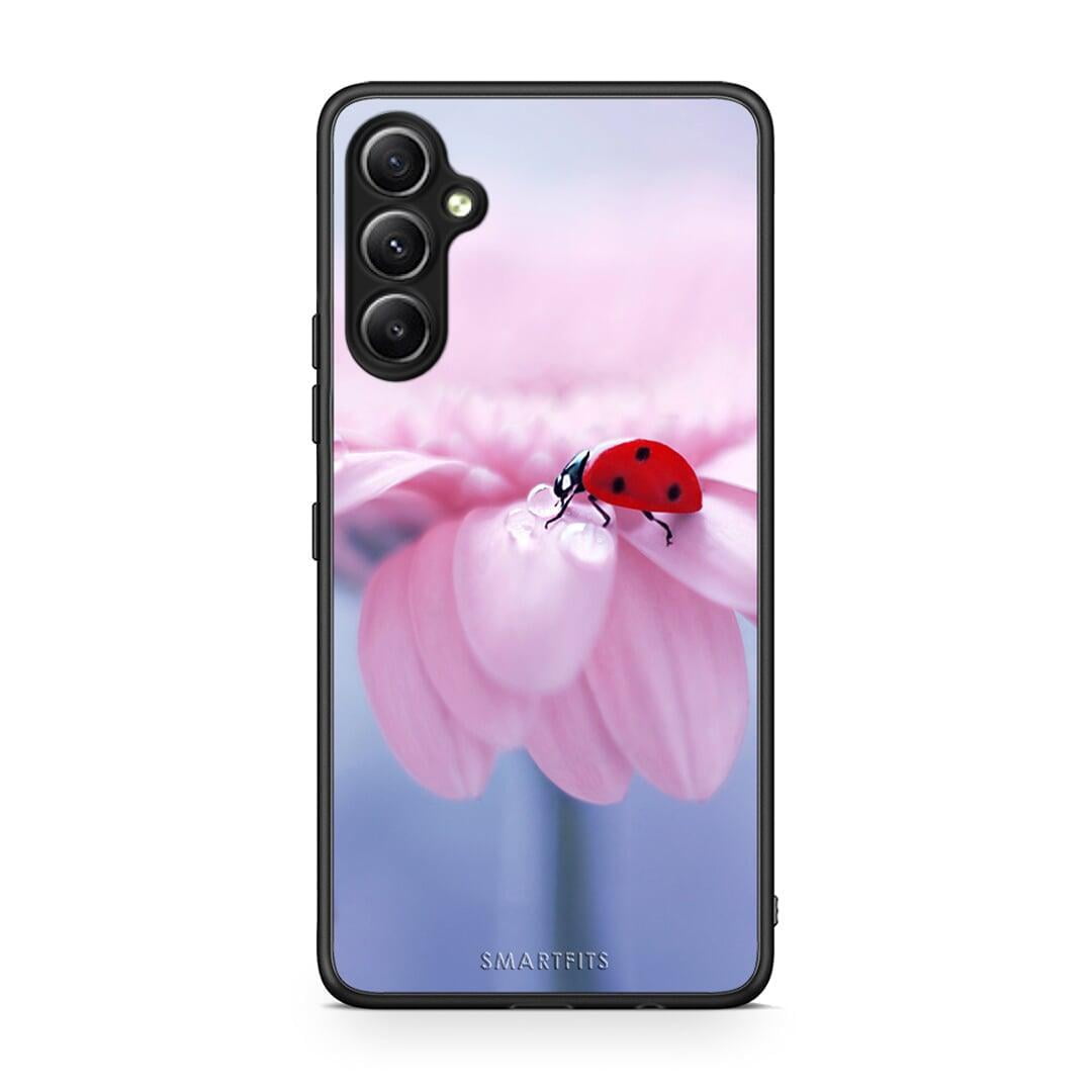 Θήκη Samsung Galaxy A34 Ladybug Flower από τη Smartfits με σχέδιο στο πίσω μέρος και μαύρο περίβλημα | Samsung Galaxy A34 Ladybug Flower Case with Colorful Back and Black Bezels