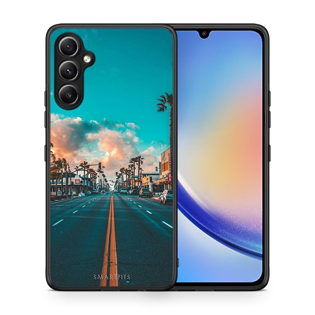 Θήκη Samsung Galaxy A34 Landscape City από τη Smartfits με σχέδιο στο πίσω μέρος και μαύρο περίβλημα | Samsung Galaxy A34 Landscape City Case with Colorful Back and Black Bezels