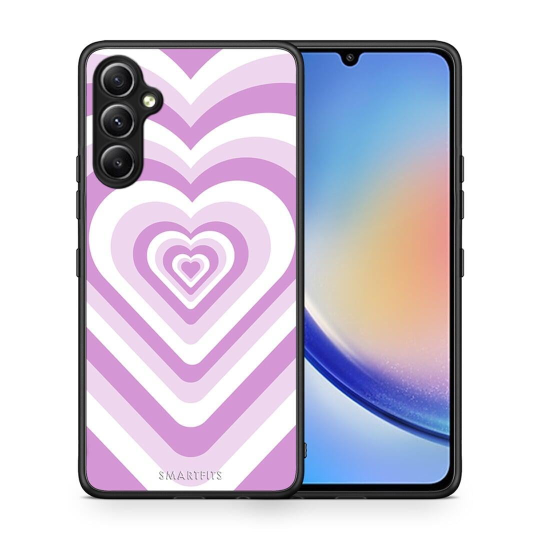 Θήκη Samsung Galaxy A34 Lilac Hearts από τη Smartfits με σχέδιο στο πίσω μέρος και μαύρο περίβλημα | Samsung Galaxy A34 Lilac Hearts Case with Colorful Back and Black Bezels