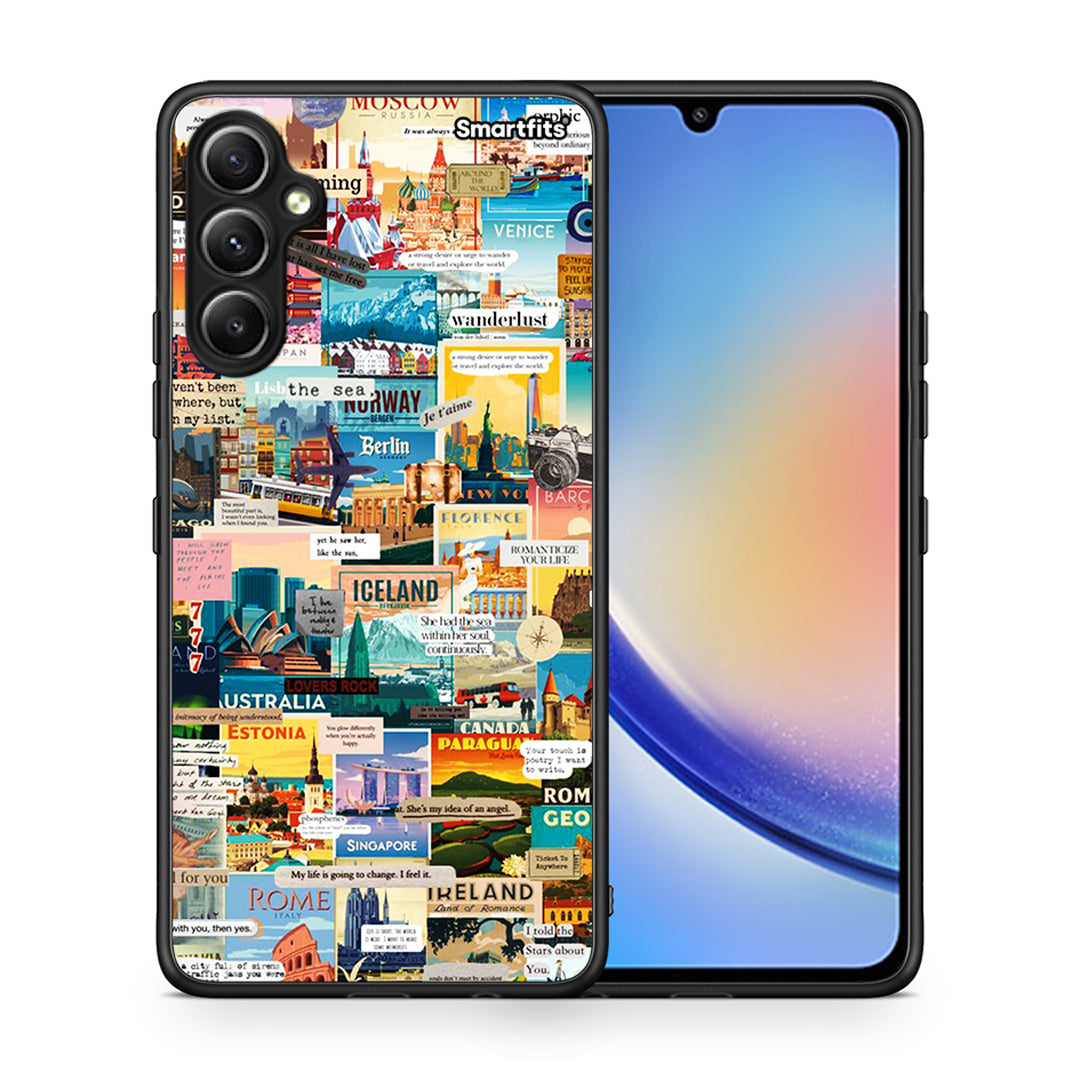 Θήκη Samsung Galaxy A34 Live To Travel από τη Smartfits με σχέδιο στο πίσω μέρος και μαύρο περίβλημα | Samsung Galaxy A34 Live To Travel Case with Colorful Back and Black Bezels