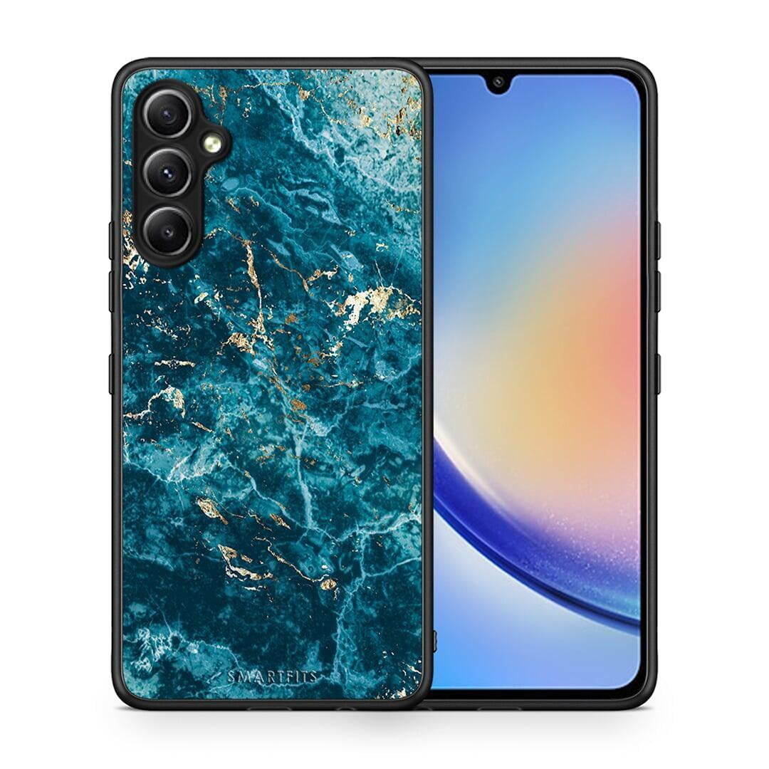 Θήκη Samsung Galaxy A34 Marble Blue από τη Smartfits με σχέδιο στο πίσω μέρος και μαύρο περίβλημα | Samsung Galaxy A34 Marble Blue Case with Colorful Back and Black Bezels