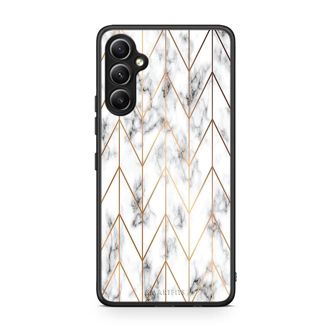 Θήκη Samsung Galaxy A34 Marble Gold Geometric από τη Smartfits με σχέδιο στο πίσω μέρος και μαύρο περίβλημα | Samsung Galaxy A34 Marble Gold Geometric Case with Colorful Back and Black Bezels