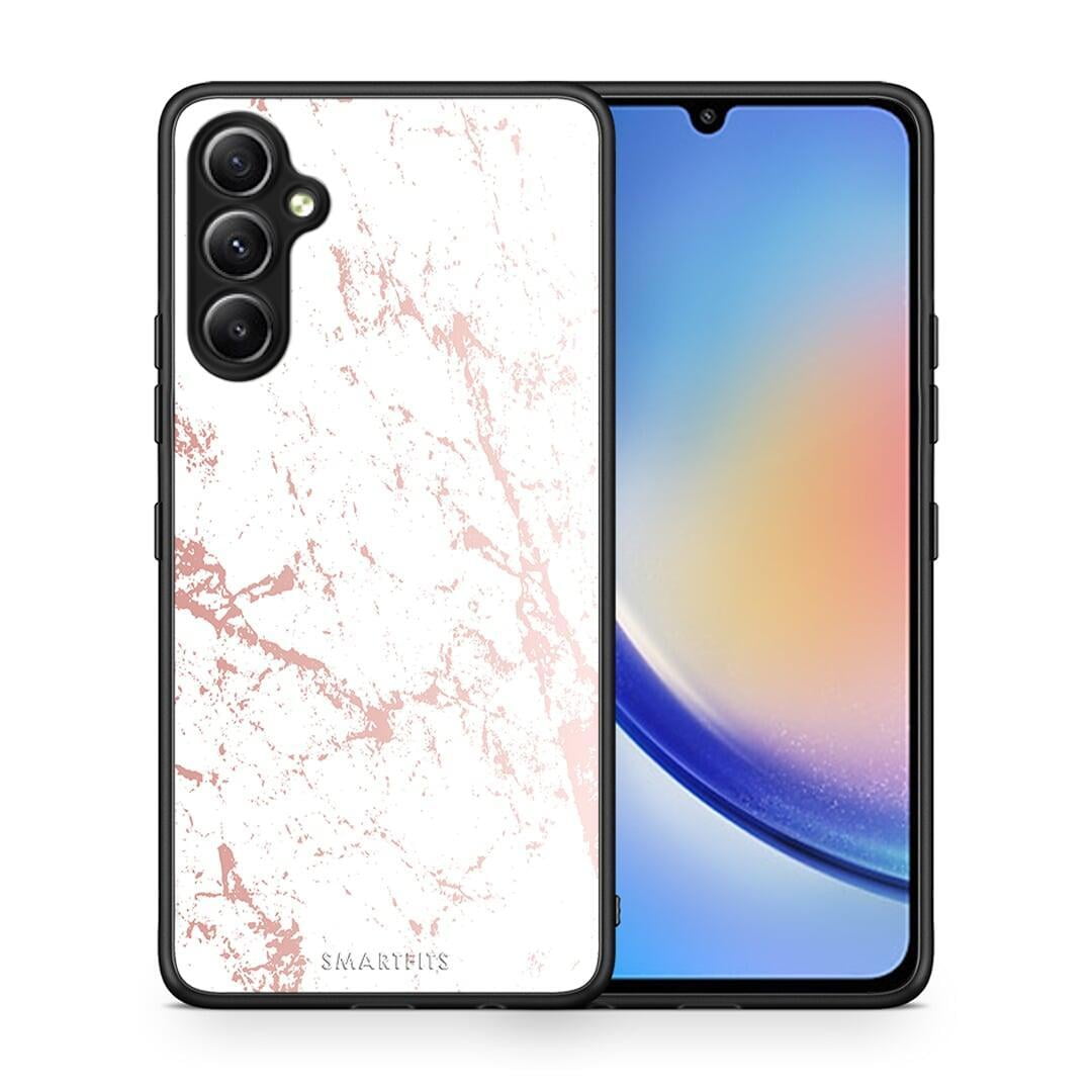 Θήκη Samsung Galaxy A34 Marble Pink Splash από τη Smartfits με σχέδιο στο πίσω μέρος και μαύρο περίβλημα | Samsung Galaxy A34 Marble Pink Splash Case with Colorful Back and Black Bezels