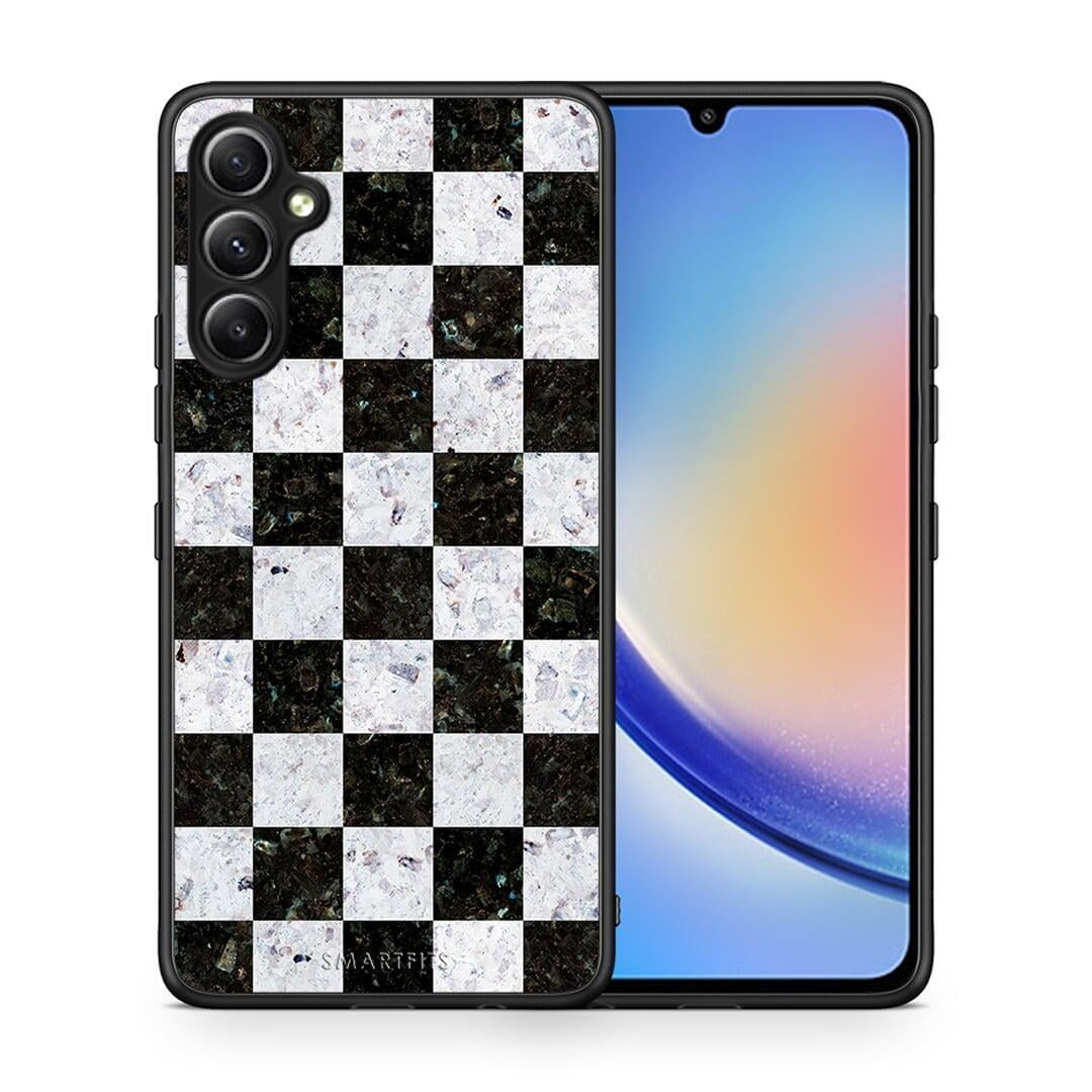 Θήκη Samsung Galaxy A34 Marble Square Geometric από τη Smartfits με σχέδιο στο πίσω μέρος και μαύρο περίβλημα | Samsung Galaxy A34 Marble Square Geometric Case with Colorful Back and Black Bezels